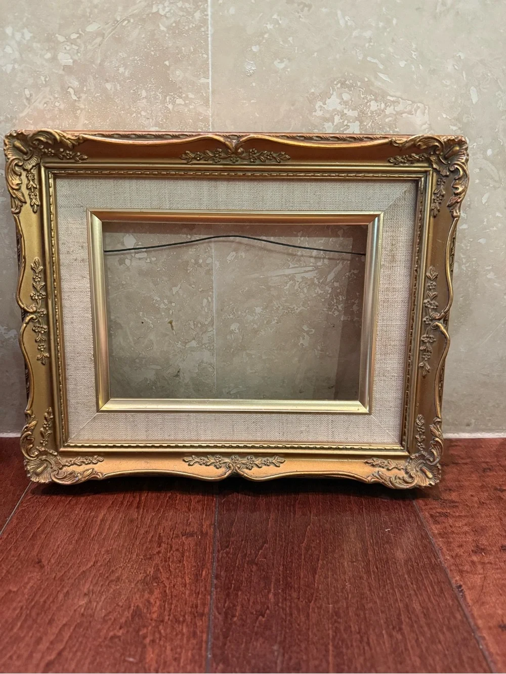 Set of 2 Gold Ornate Wood Picture Frame Linen Liner Fits 5 x 7 Picture